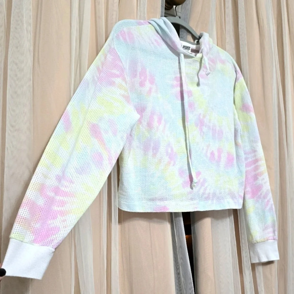 Pink by Victoria's Secret Cropped Cotton Mesh Tie-Dye Beach Cover Up, EUC! - Picture 3 of 10